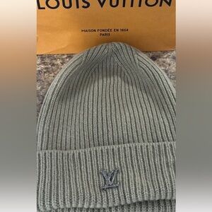 Louis Vuitton Sage Green Ribbed Wool Beanie with LV Logo